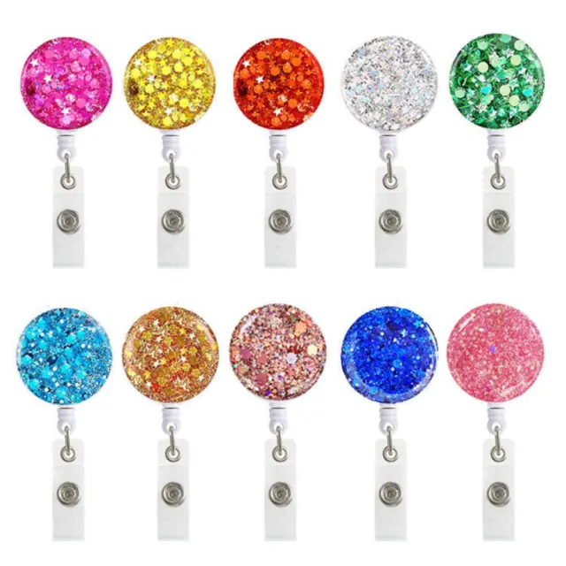 Retractable Recoil Glitter Nurse Badge Reel Name Tag ID Card Holder Lanyard Clip