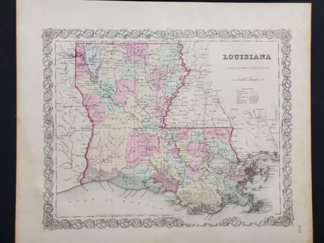 1855 Colton Map - Louisiana - 100% Genuine Antique