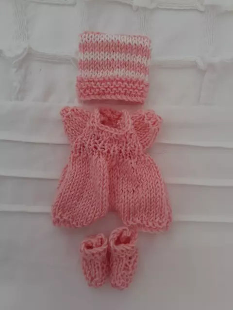 Hand Knitted Dolls Clothes For 6 Inch 15 Cm Slender Doll.  Pink And White Set