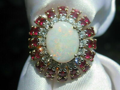 Cluster 3CT Oval Cut Opal Ruby Women's Engagement Ring 14K Yellow Gold Finish