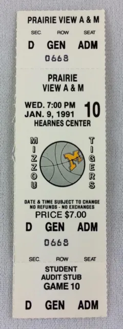 1991 01/09 Prairie View A&M at Missouri Tigers Basketball Full Ticket