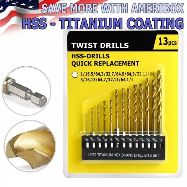 13pc Hex Shank Titanium Drill Bit Set (Quick Change)