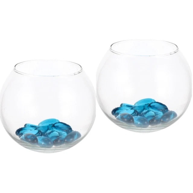 2 Sets Round Glass Fish Tank Bowl Miniature Hydroponic Planter Terrarium