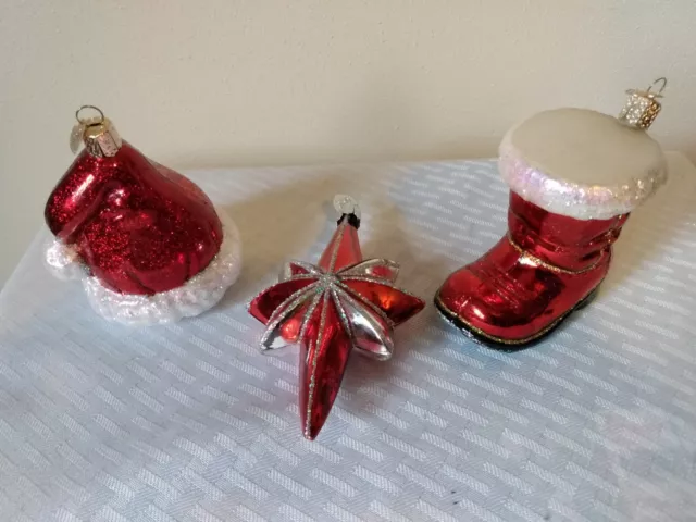 Lot of 3 OLD WORLD CHRISTMAS Glass Ornaments Santa Hat, Boot, Star
