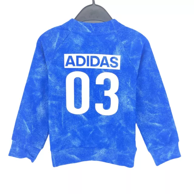 Adidas Ragazzi Blu Originale Logo Cerniera Intera Maglione Pullover Taglia 5 - 6 3