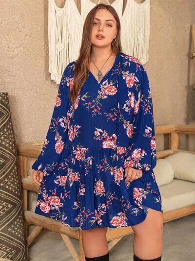 Tie Neck Balloon Sleeve Dress