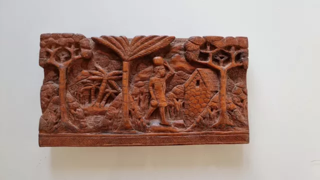 Wooden africa plate wall art landscape carved Plaque Bois murale Sculpté Afrique