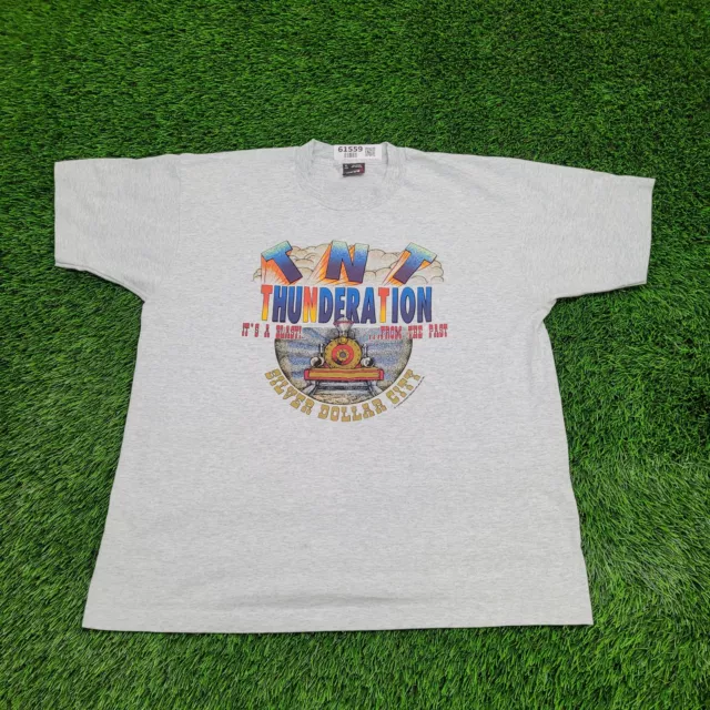 Vintage 1994 TNT-Thunderation Silver-Dollar-City Shirt XL-Short 23x27 Theme-Park