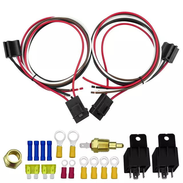 Dual Electric Cooling Fan Wiring Harness Thermostat Temp Switch Sensor Relay Kit