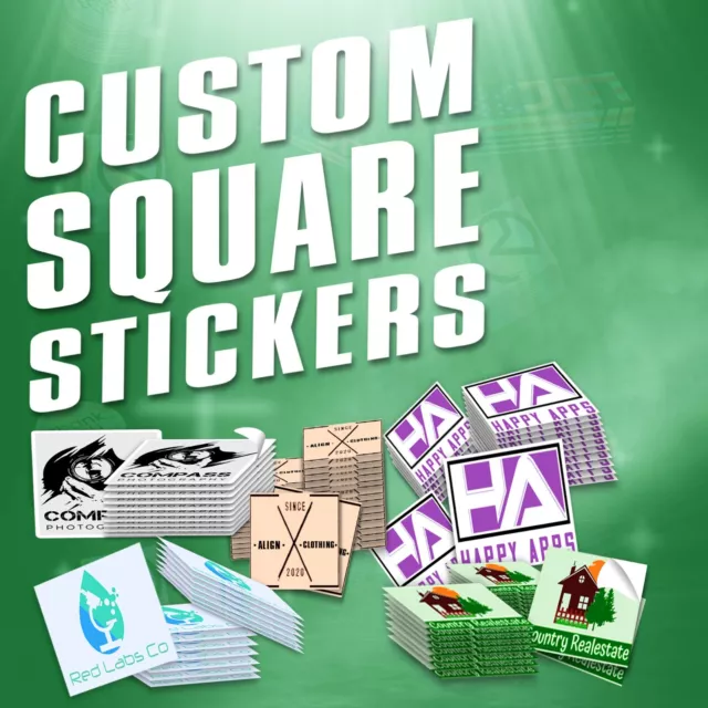 50 Custom Logo Stickers Square - Your Logo Design Printed Vinyl Stickers