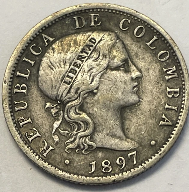 1897 - 10 Centavos - Columbia - 66.6% Silver - 2.6 Million Mintage