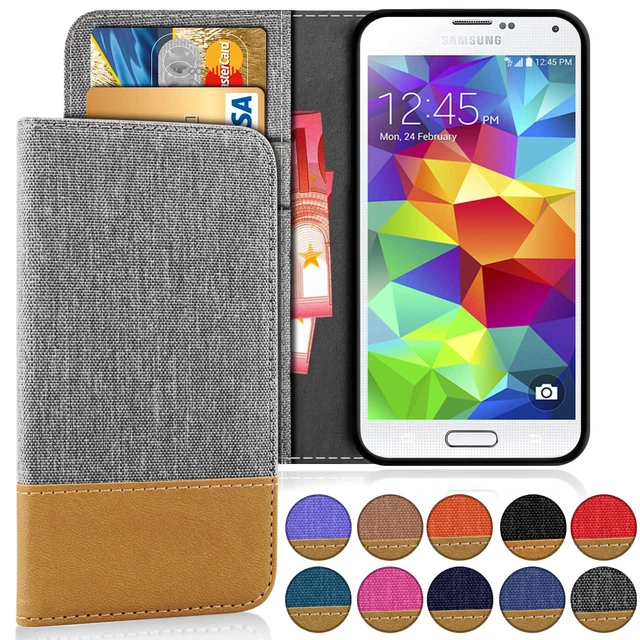 Custodia portafoglio per Samsung Galaxy S5 Galaxy S5 mini astuccio ecopelle tessuto back