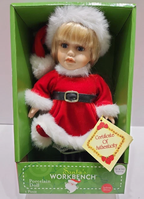 Vtg 2002 Santa’s Workbench 9" Porcelain Doll Santa Suit Blonde Hair W/ COA