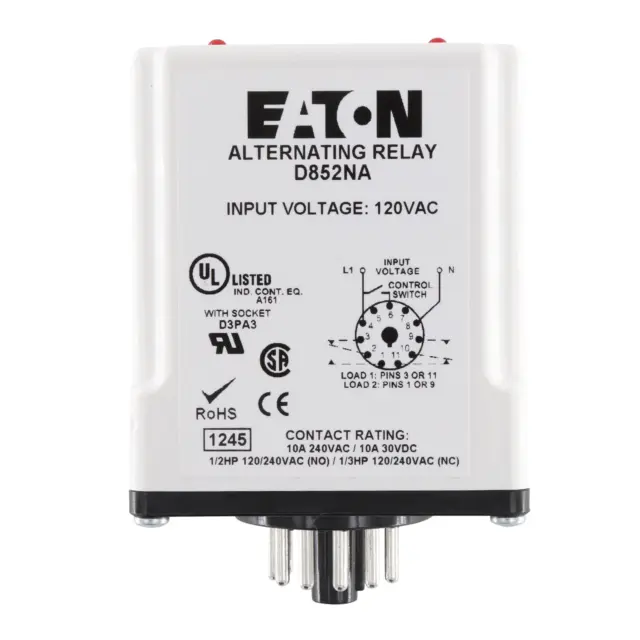 Eaton D852Na Alternating Ice Cube Relay, 11-Pin, 10A, 240Vac/30Vdc, 1No 1Nc