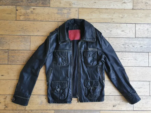 Mens Superdry Brad Black Leather Jacket Medium