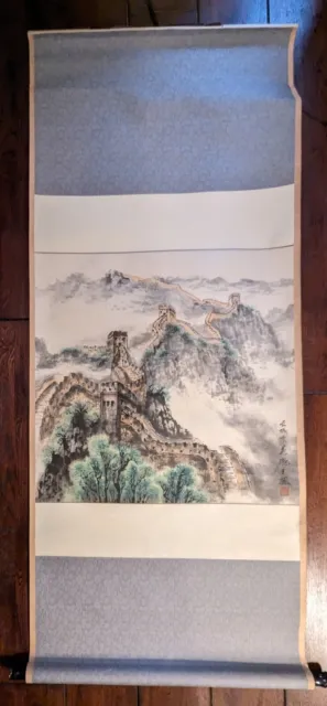 Lot of 3 VTG CHINESE SCROLL PAINTINGS SILK PAPER SIGNED - Bodhidharma Great Wall
