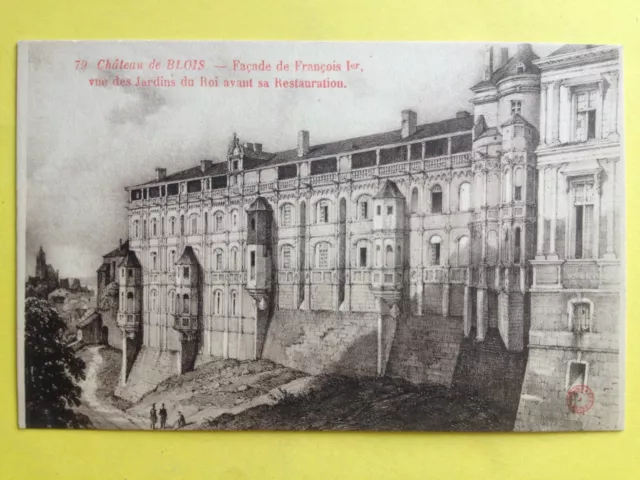 cpa 41 - CHÂTEAU de BLOIS Vue des Jardins du Roi GRAVURE EAU FORTE DESSIN