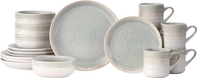 Juego de vajilla de gres Baum Hearth espuma de mar de 16 piezas platos tazones tazas