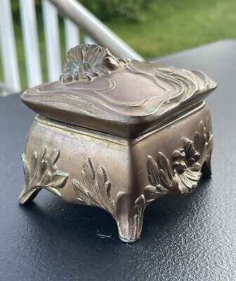 Art Deco Victorian Beautiful Ornate Casket Brass Jewelry Box Vintage