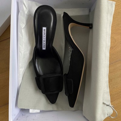 MANOLO BLAHNIK KHAN 36.5 Black Suede Heel Sandal $200.00 - PicClick
