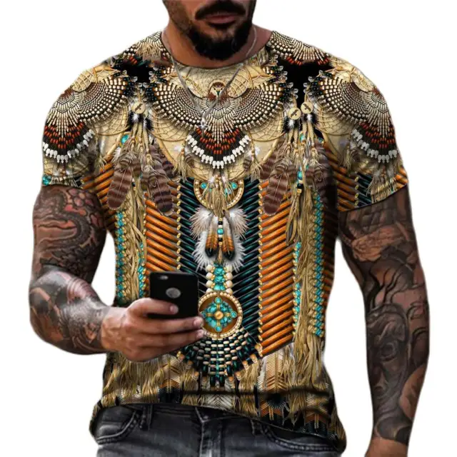 Herren Fashion Indian Stil 3D T-Shirt Rundhals Unisex Sommer Streetwear