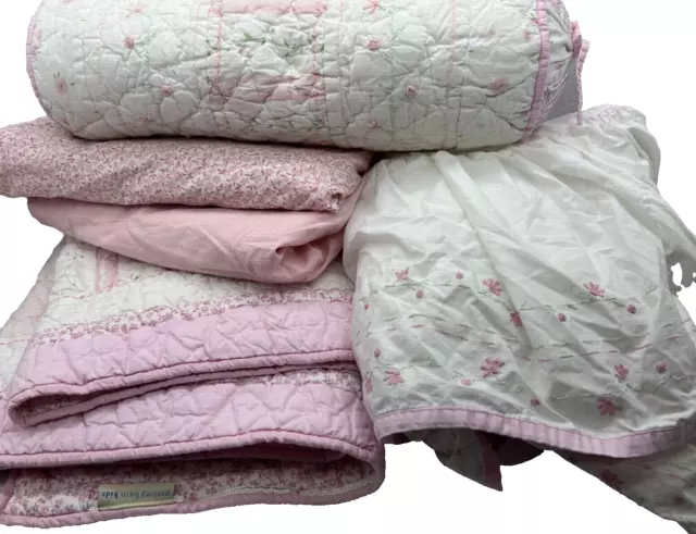 5 Piece Pottery Barn Kids Baby Crib/Toddler Pink Floral Patchwork Bedding Set