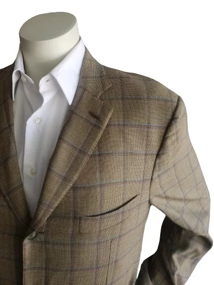 Isaia Napoli Mens 44 Super 140's Wool  Plaid Windowpane Sport Coat Blazer Jacket