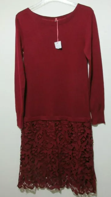 MAGLIONE STOFFA BIANCA ABITO BACCA BORDEAUX MAGLIA PIZZO MISTO LANA ALPACA taglia 8 NUOVO