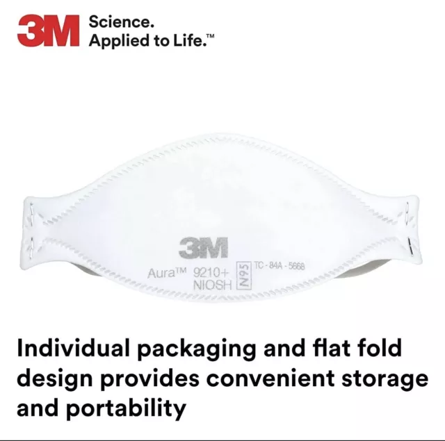 3M 9210+ Aura N95 Sealed Particulate Respirator NIOSH Approved, 20 pack