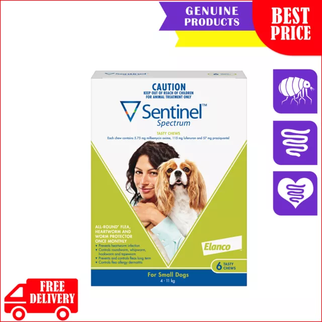 SENTINEL SPECTRUM for Dogs 4 to 11 Kg 6 Chews Flea Heartworm Treatment GREEN