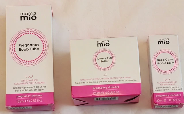 PAQUETE DE GANGA Mama Mio, tubo de arranque para embarazo, aceite para frotar la barriga y bálsamo para pezón, nuevo en caja