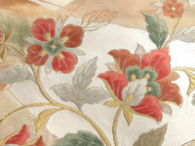 6146299: Japanese Kimono / Antique Nagoya Obi / Woven Floral Plants