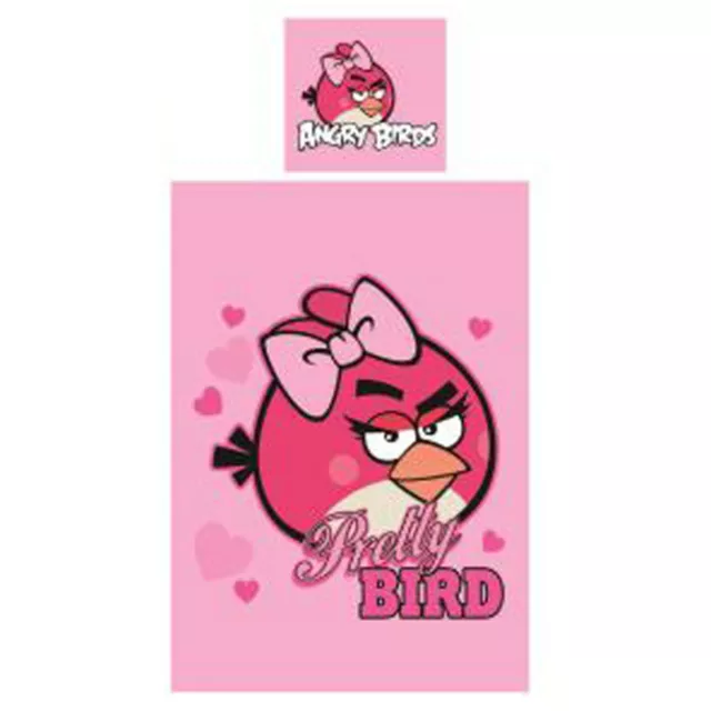 Ensemble Housse Et Taie D'oreiller Rose Angry Birds Jolie Couette Simple Oiseau Gratuit P+P