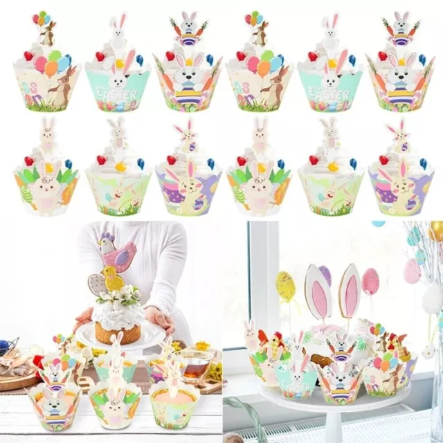 Conejo patrón envoltura de cupcake estilo dibujos animados cupcake embalaje Pascua