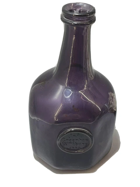 Jn Greenhow Williamsburg 1770 Amethyst Blown Glass Reproduction Bottle