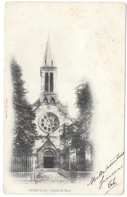 LUNÈVILLE 54 Église St-Maur CPA précurseur écrite à Melle Castet de Pompey 1902