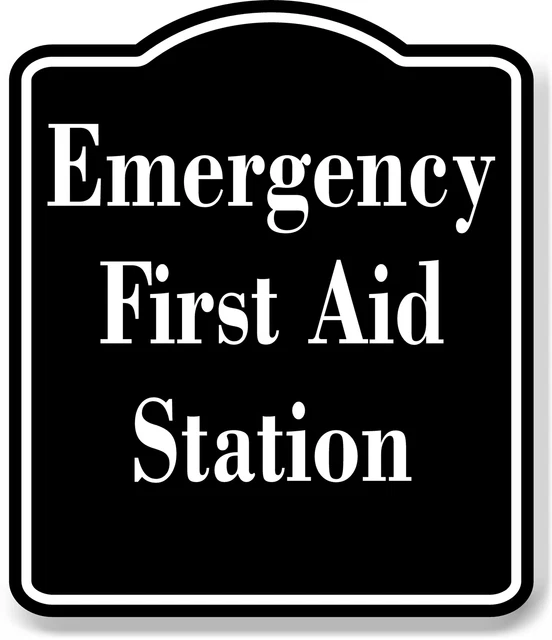EMERGENCY FIRST AID Station OSHA BLACK Aluminum Composite Sign £12.42
