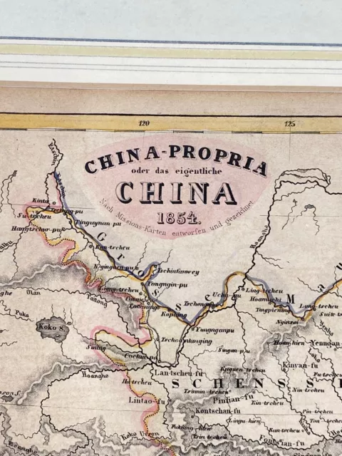 * China Propria 1854 Stahlstich Landkarte China Passepartout Hildburghausen 3