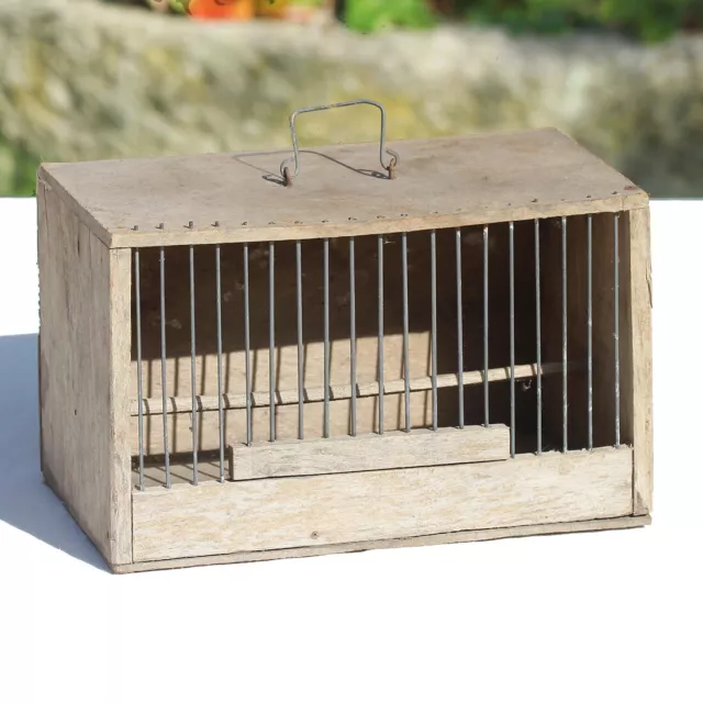 Petite cage à oiseaux ancienne en bois 22 cm