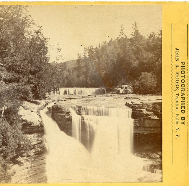 John R. Moore Stereoview Trenton Falls Ny High Fall From Carmichael Point