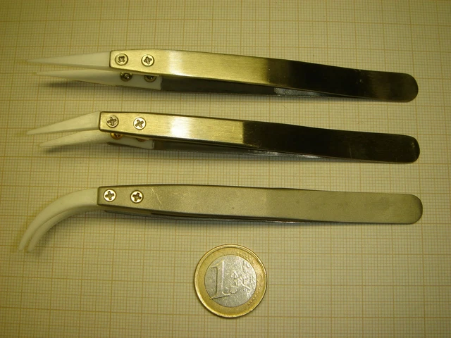 Lot De 3 Brucelles Tweezers Inox Neuves Avec Pointes En Céramique Pour Horloger