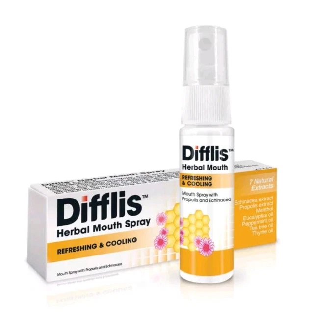 Spray bucal a base de hierbas Difflis alivio antibacteriano irritación garganta sin azúcar 15ml.