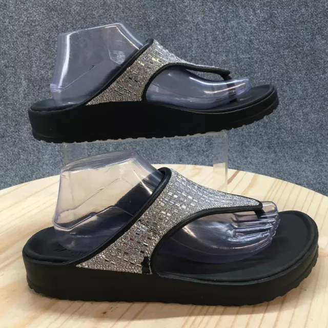 Skechers Sandals Womens 10 Cali Breeze 2.0 Flip Flop Black Rhinestone 111059 NEW