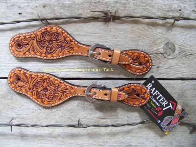 Spur Straps - Floral Buckstitch (Youth) by Rafter T Ranch Company (Orange)