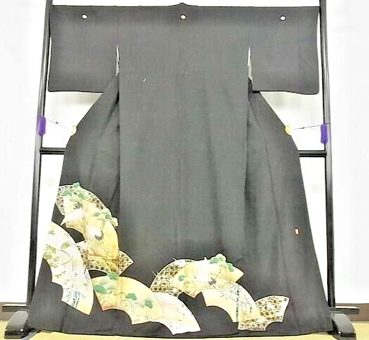 Japanese kimono for ceremony/TOMESODE/Vintage Black Crane Pine tree/Hanger&case