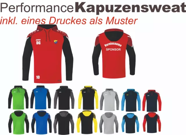 NEW! JAKO Kapuzensweatshirt Performance 6722 128-164 inkl. eines Druckes(D)