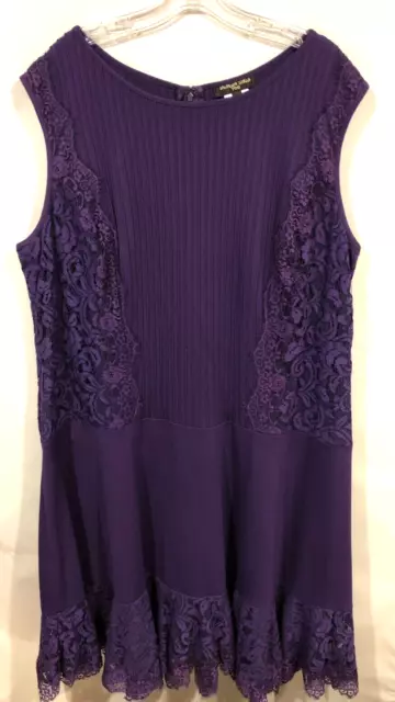 TADASHI SHOJI TOO Purple Flare Sleeveless Lace Ruffle Dress Womens Plus Size 3XL