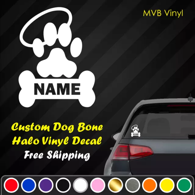 Custom Dog Paw Bone Halo Vinyl Decal Sticker | Rest in Peace Memorial Memory 235