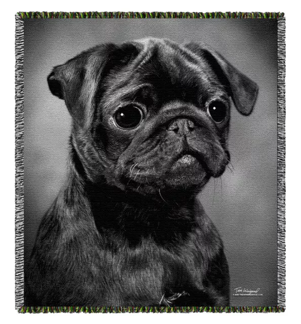 Pug Face (gray) -Tom Weigand` DOG WOVEN Tapestry Throw Blanket - Pooch Power