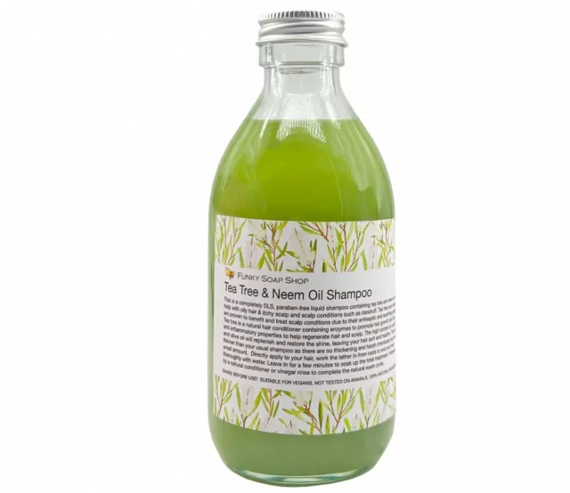 Cristal Botella Tea Tree & Neem Aceite Líquido Champú,100% Natural Sin SLS 250ml